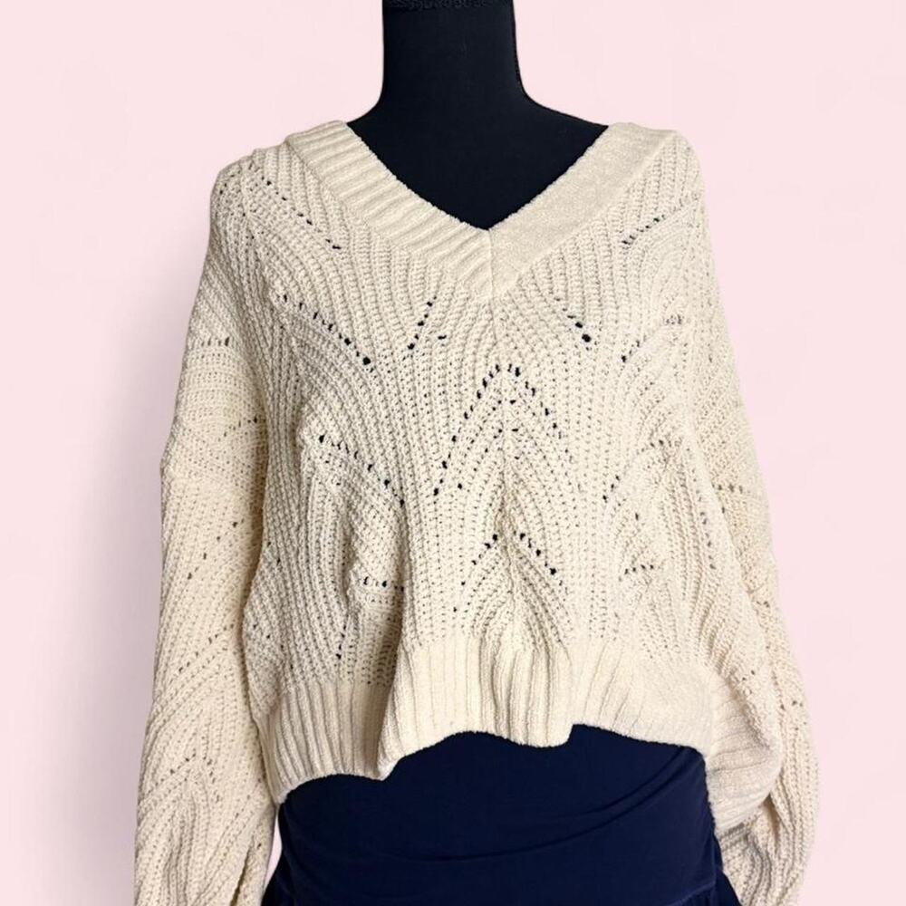 American eagle oversized sweater size small cream chunky knit y2k beach light